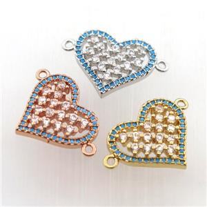 copper heart connector paved zircon, mix color, approx 15-18mm [FN11734]