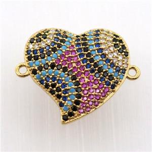 copper heart connector paved zircon, gold plated, approx 18-20mm [FN11735]