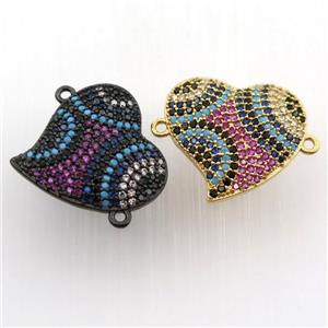 copper heart connector paved zircon, mix color, approx 18-20mm [FN11737]