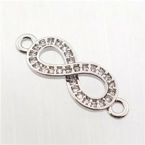 copper infinity connector paved zircon, platinum plated, approx 6-14mm [FN11739]