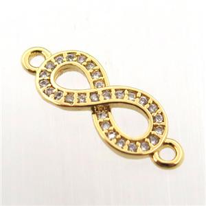 copper infinity connector paved zircon, gold plated, approx 6-14mm [FN11740]