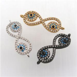copper infinity connector paved zircon with evil eye, mix color, approx 9-23mm [FN11746]