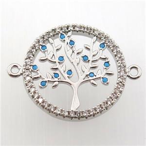 copper connector paved zircon, tree of life, platinum plated, approx 20mm dia [FN11755]