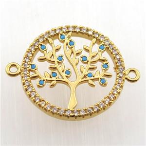copper connector paved zircon, tree of life, gold plated, approx 20mm dia [FN11756]