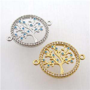 copper connector paved zircon, tree of life, mix color, approx 20mm dia [FN11757]