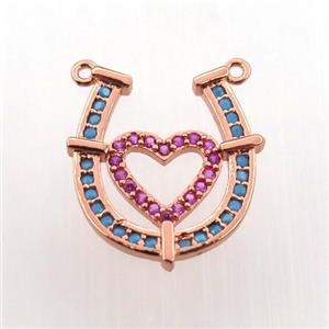 copper pendant paved zircon, heart-U, rose gold, approx 15-16mm [FN11760]
