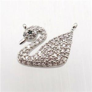 copper swan pendant paved zircon, platinum plated, approx 10-12mm [FN11763]