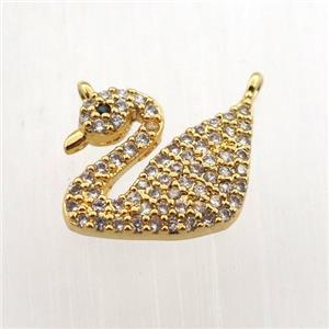 copper swan pendant paved zircon, gold plated, approx 10-12mm [FN11764]