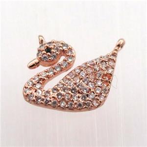 copper swan pendant paved zircon, rose gold, approx 10-12mm [FN11765]