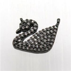 copper swan pendant paved zircon, black plated, approx 10-12mm [FN11766]