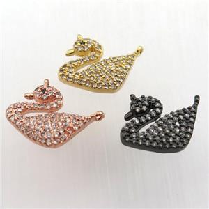 copper swan pendant paved zircon, mix color, approx 10-12mm [FN11767]