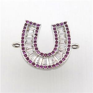 copper U-connector paved zircon, platinum plated, approx 17mm [FN11768]