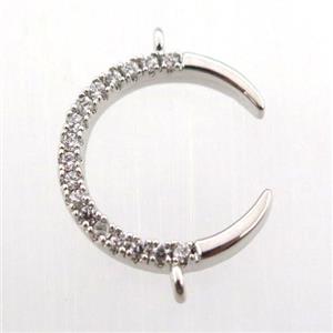 copper crescent connector paved zircon, platinum plated, approx 15-17mm [FN11773]