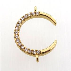 copper crescent connector paved zircon, gold plated, approx 15-17mm [FN11774]