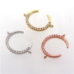 copper crescent connector paved zircon, mix color, approx 15-17mm [FN11776]