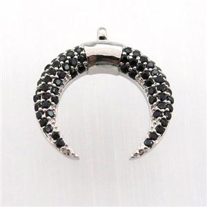 copper crescent pendant paved zircon, platinum plated, approx 18mm dia [FN11777]