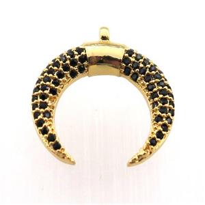 copper crescent pendant paved zircon, gold plated, approx 18mm dia [FN11778]