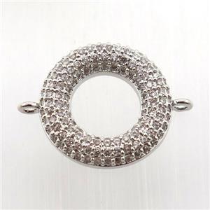 copper donut connector paved zircon, platinum plated, approx 16mm dia [FN11782]