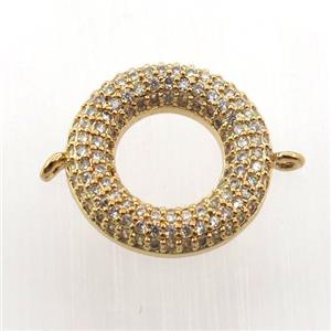 copper donut connector paved zircon, gold plated, approx 16mm dia [FN11783]