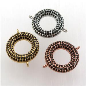 copper donut connector paved zircon, mix color, approx 16mm dia [FN11788]