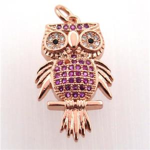 copper owl pendant paved zircon, rose gold, approx 14-23mm [FN11791]
