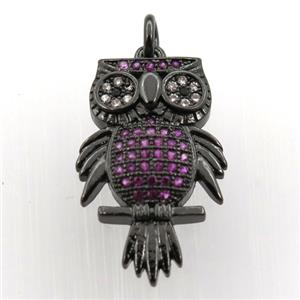 copper owl pendant paved zircon, black plated, approx 14-23mm [FN11792]