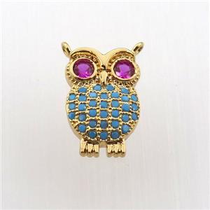 copper owl pendant paved zircon, gold plated, approx 9-14mm [FN11795]