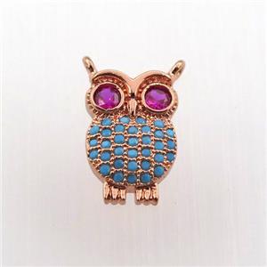 copper owl pendant paved zircon, rose gold, approx 9-14mm [FN11796]