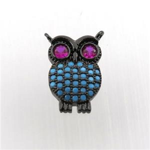copper owl pendant paved zircon, black plated, approx 9-14mm [FN11797]