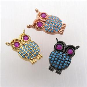 copper owl pendant paved zircon, mix color, approx 9-14mm [FN11798]