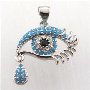 copper eye pendant paved zircon, platinum plated, approx 14-20mm [FN11799]