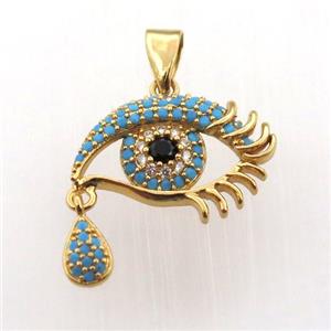 copper eye pendant paved zircon, gold plated, approx 14-20mm [FN11800]