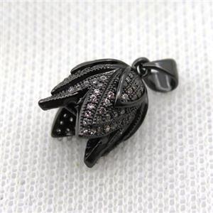 copper Lotus pendant paved zircon, black plated, approx 10-14mm [FN11804]