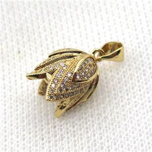 copper Lotus pendant paved zircon, gold plated, approx 10-14mm [FN11805]