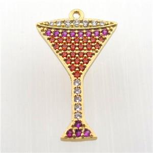 copper cup pendant paved zircon, gold plated, approx 15-22mm [FN11812]
