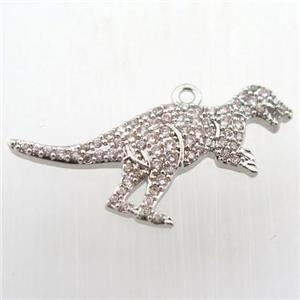 copper dragon pendant paved zircon, platinum plated, approx 18-25mm [FN11813]