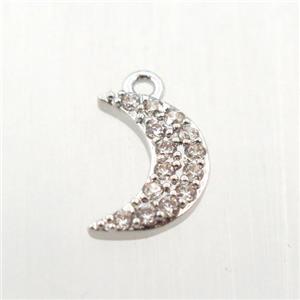 copper moon pendant paved zircon, platinum plated, approx 6-12mm [FN11826]