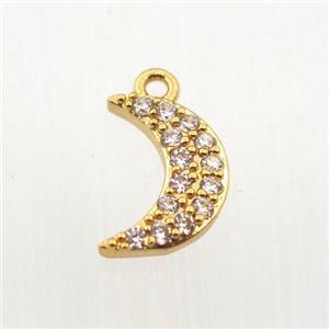 copper moon pendant paved zircon, gold plated, approx 6-12mm [FN11827]