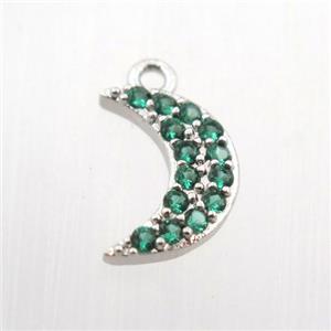 copper moon pendant paved zircon, platinum plated, approx 6-12mm [FN11832]