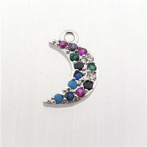 copper moon pendant paved zircon, platinum plated, approx 6-12mm [FN11835]