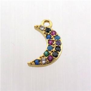 copper moon pendant paved zircon, gold plated, approx 6-12mm [FN11836]