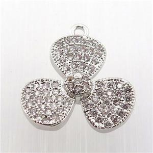copper clover pendant paved zircon, platinum plated, approx 16mm [FN11838]