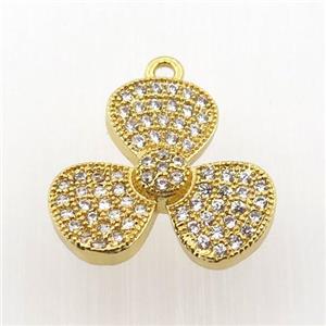 copper clover pendant paved zircon, gold plated, approx 16mm [FN11839]