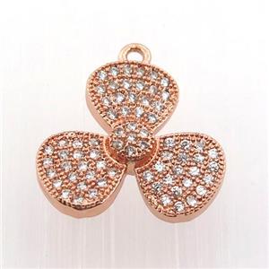 copper clover pendant paved zircon, rose gold, approx 16mm [FN11840]