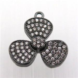 copper clover pendant paved zircon, black plated, approx 16mm [FN11841]