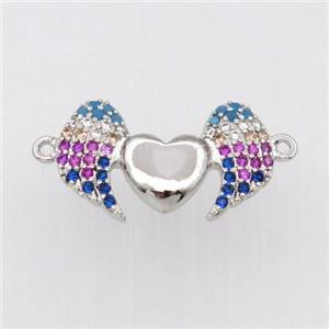 copper connector paved zircon, angel wing, platinum plated, approx 10-18mm [FN11843]