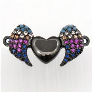 copper connector paved zircon, angel wing, black plated, approx 10-18mm [FN11846]