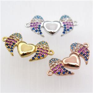 copper connector paved zircon, angel wing, mix color, approx 10-18mm [FN11847]