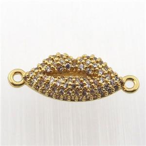 copper lip connector pave zircon, gold plated, approx 8-18mm [FN11853]