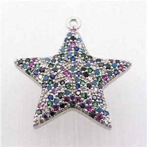 copper star pendant pave zircon, platinum plated, approx 22mm dia [FN11867]